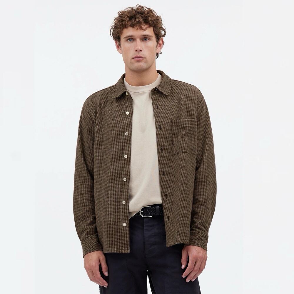 Madewell Men's The Devoe shirt Knit micro check pattern brown Small Cabin Core